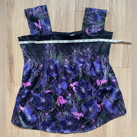 Portmans Black & Purple Butterfly Sleeves Shirring Bust Tank Size 10 - Picture 11 of 13